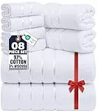 Utopia Towels - 8er-Pack Handtuch-Set mit Aufhängeschlaufe aus 97% Baumwolle, saugfähig und schnell trocknend 2 Badetücher, 2 Handtücher, 4 Waschlappen (Weiß)