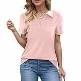 Generisch Poloshirt Für Damen Kurzarm Bluse V-Ausschnitt Mit Druck Oberteil Mit Kragen Schnelltrocknend Funktions Atmungsaktiv Locker Polohemd Für Golf Reiten Tennis Fitness Kostüm Sommer Rosa M