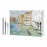 int!rend Aquarellpapier A3 300 g/m² - 20 Seiten - Aquarellblock mit Wassertankpinsel & Bleistift - Aquarell Papier zum Malen, Watercolor Paper