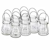 Relaxdays Windlicht aus Glas, 12er Set, runde Glasvase mit Henkel, Tischdeko für Drinnen u. Draußen, 10 cm hoch, klar, Standard