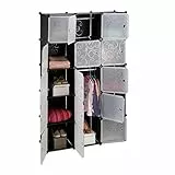 Relaxdays Regalsystem Kleiderschrank mit 11 Fächern, Garderobe mit 2 Kleiderstangen, DIY Kunststoff Steckregal, schwarz, 37 x 110 x 181 cm