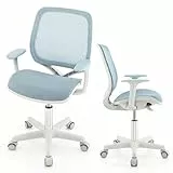 FANTASK Schreibtischstuhl Kinder, Schreibtisch Höhenverstellbar 43-55cm, 360° Drehstuhl mit Rückenlehne & Armlehnen & Rädern, Bürostuhl Ergonomisch für Kinder 6-15 Jahre (Blau)