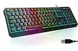 KLIM Chroma Gaming Tastatur QWERTZ DEUTSCH – USB Kabel, RGB Beleuchtung, Leise & Langlebig, Ergonomisch, Wasserdicht – Gamer Tastatur für PC, Mac, PS5, PS4 – Schwarz