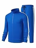 JMIERR Herren Traingsanzug Set Blau Streatwear 2-Teiliger Jogginganzug Full Zip Sportanzug Männer Freizeit Tracksuit M