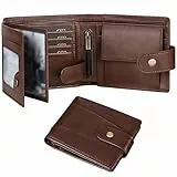 GSG SINCE 1998 Herren Geldbörsen Rindsleder Multifunktions RFID Blocking Geldbörse mit 17 Kreditkartenfächern, 2 Geldscheinfächern, 2 Ausweisfenster, 1 Münzfach Klassische Geldbörse mit Geschenkbox