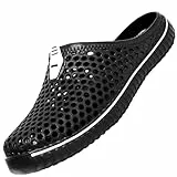 SAGUARO Clogs Atmungsaktiv Mesh Hausschuhe Sommer Gartenschuhe Freizeit Badeschuhe Strand Aqua Slippers Flach Pantoffeln Damen Herren, Schwarz 42 EU