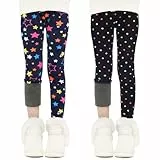 Auranso Thermo Leggings Mädchen Kinder Gefütterte Thermoleggings Winter Warme,2er-Pack Bunte Sterne & Punkte 152-158