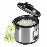 GOURMETmaxx Kompakt-Reiskocher & Dampfgarer, 1L, inkl. Dampfeinsatz, Gartopf, Reislöffel & Messbecher, Warmhaltefunktion, ideal für kleine Familien & Singles, spülmaschinengeeignet