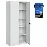 SONGMICS Aktenschrank, Mehrzweckschrank, Stahl-Aufbewahrungsschrank, 5 Ebenen, Doppeltüren, Schloss, Werkzeugschrank, verstellbare Ablagen, Garage, Büro, Wohnzimmer, grau OMC015G01