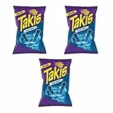 Takis Blue Heat – 3×100 g – Gerollte Maischips mit Chili-Geschmack – Extra scharf – Blauer Mais Snack