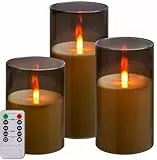 Kiexung LED-Kerzen, neue analoge 3D-Docht batteriebetriebene Kerze, gefälschte Kerze mit Fernbedienung und Timer für Esstisch/Café/Wohnzimmer/Schlafzimmer/Hochzeitszentrum Dekor (grau)