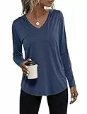Aottori Kapuzenpullover Damen Leichter Pullover Hoodie Sweatshirt mit Kapuze für Frühling Herbst Marineblau L