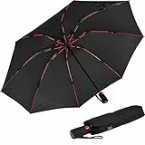 iX-brella Sturmschirm Voll-Fiberglas Taschenschirm groß 106 cm - mit farbigen Speichen - schwarz-rot