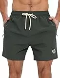 APTRO Herren Badehosen Schnelltrocknend Boardshorts Reißverschlusstaschen Badeshorts mit Mesh-Futter Einfarbig Sport Shorts Dunkelgrün L