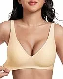Vinfact Tiefer V BH Damen Ohne Bügel Nahtloser Bequemer Push up BH für Große Brüste Starker Halt T Shirt Schlaf BH Hautfarbe XL