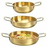 Okllen 3er Set Nudeltopf aus Edelstahl mit Griffen, Goldener Ramen Kochtopf für Suppe, Nudeln, Zuhause und im Freien, Spülmaschinenfest, 18, 22, 24CM