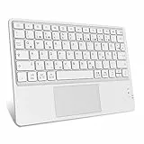 FINTIE Kabellose Bluetooth Tastatur mit Touchpad, Tablet Tastatur Deutsch Layout für iPad, Samsung Tablets, iPhone, Smartphone, iOS, Android-Tablets, Weiße