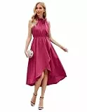 JASAMBAC Damen High Low Kleid für Hochzeitsgäste 2036 Neckholder, elastische Taille, Rüschen, geteilt, fließend, Cocktail