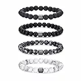 RANKEEF Perlenarmband Herren, 8 mm Perlenarmbänder Set, Stretch-Armbänder Herren, Verstellbares Schwarzes Kristall-Perlenarmband Perlen Armband Herren