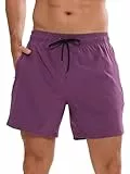 Arcweg Badehose für Herren mit Reißverschlusstasche Atmungsaktiv Wasserabweisend Badeshorts Männer Trainingsshorts Elastisch Verstellbar Mit Tunnelzug Meshfutter Lila XL(EU)