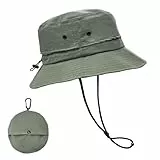 lifwimner Sonnenhut Damen Herren, Bucket Fischerhut Sommerhut mit Kinnriemen Mesh Wasserdicht Anglerhut Boonie Hat Schnell Trocknende Packable für Outdoor Sommer Camping(Armeegrün)