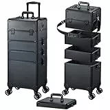 Kosmetikkoffer Alu Beauty Case 5 in 1 Kosmetik Trolley Rollkoffer Make up Koffer Groß Schminkkoffer Nagelkkoffer Abschließbare Beauty Case Friseur Box,Schwarz
