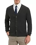 Kallspin Herren Zopfstrick Strickjacke Pullover Reine Baumwolle V-Ausschnitt Relaxed Fit Langarm Casual Knöpfe Strickwaren(Dunkelgrau, L)