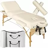 tectake® Mobile Massageliege mit 3 Zonen, klappbar, mit 7,5 cm Polsterung, bis 250 kg belastbar, Massagebank mit Zubehör Tasche, Voll- und Halbrolle, mobiles Möbel für Massage - beige