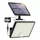 Solarlampen für Außen mit Bewegungsmelder, 266 LED 3 Modi Solar Strahler Aussen Solar-Split Lampe, Solarleuchte IP65 Wasserdichte Beleuchtungswinkel Aussenleuchte mit 5m Kabel für Garten -1Stück
