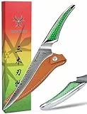 SANMUZUO 18CM Filetiermesser, Küchen- und Fischmesser aus Japanischem VG-10-Damaszenerstahl, ultrascharfes Ausbeinmesser mit Ergonomischer Griff aus Grün Harz, Serie LA-S9