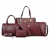 GONGKANGYUAN Damen Handtasche Set 6teilig, Schultertaschen Set Shopper UmhäNgetasche Geldbeutel Tote Taschen Henkeltaschen Clutches GeldböRsen SchlüSselhalter Shoulder Bag (Wein)