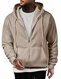 JMIERR Hoodie Herren Einfarbig Baumwolle mit Reißverschluss Pullover Langarm Sweatjacke Kapuzenpullover Sweatshirt,Khaki L