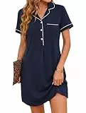 Jahetuul Nachthemden für Damen Sommer Schlafkleid Baumwolle Negligee Nachtwäsche Schlafshirt mit V-Ausschnitt Bequeme Loungewear Schlafhemd