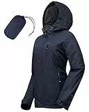 33,000ft Regenjacke Damen Wasserdicht Outdoorjacke Atmungsaktiv Herbst Übergangsjacke Leichte Jacke mit Kapuze Windbreaker zum Wandern Reisen Treking Fahrrad (Navy blau 40)