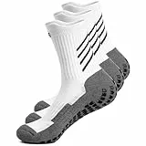 HIKERHEAVENLAR Weiß Antirutsch Fußballsocken Herren Rutschfest Gripsocken Fussball Baumwolle Damen Pilates Gripy Sport Socken Basketball Tennis Lauf Radfahren Joggen größe 43-49 Weißgrau L 3P