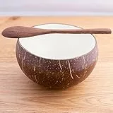 Kaloogo Cocobowl Spirit - natürliche Jumbo XXL Kokosnuss Schale/Naturschale/Holzschale für Bowlfood mit handgemachtem Esslöffel aus Ebenholz