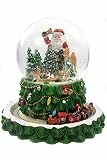ELLUG Schneekugel/Spieluhr Tannenbaum ⌀150mm, weihnachtlicher Sockel mit rotierendem Zug, Musik, Licht & Schneeantrieb, H: 23,5cm