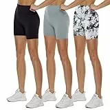 TNNZEET 3er Pack Radlerhose Damen High Waist Sommer Shorts Blickdicht Kurze Sporthose Leggings Hotpants Unter Kleider für Sport Yoga(Schwarz/Hellgrau/Weiße Tie-Dye, L-XL)