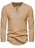 Meilicloth T-Shirts für Herren Langarm V Ausschnitt Herren Oberteile Longsleeve Baumwolle Muscle Shirt Herren Freizeit Basic Sweatshirt Herbst Winter Warm A Hellbeige XXL