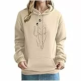 KOG Hoodie Damen Baumwolle Kapuzenpullover Katzen-Drucken Hoodies 2025 Frau Hooded Sweatshirt Elegant Kleidung Winter Teenager Mädchen Vintage Slim Fit Langarmshirt Oberteile Khaki M