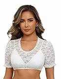 Hotouch Dirndlbluse Weiß Kurzarm Spitze Dirndl Bluse Elegante Trachtenbluse Oktoberfest Dirndlblusen für Oktoberfest 38