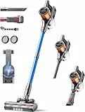 SunSare Akku Staubsauger, 60 Min/45KPa/500W Staubsauger Kabellos mit Wandmontierte Ladestation, Display, Selbststehend, 7-Schicht-Filtration, für Tierhaare/Teppiche/Hartböden/Auto