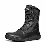 NORTIV 8 Herren Militärische Taktikstiefel mit breiter Zehenbox, barfuß, Null Höhenunterschied, Lederstiefel mit seitlichem Reißverschluss für Motorrad und Einsatz,Size 43,Schwarz,SNMT26007M