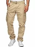 Indicode Herren William Cargohose aus Baumwolle m. 7 Taschen inkl. Gürtel | Outdoorhose Greige, L