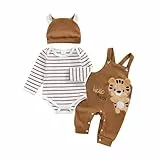 Himllauen Baby Jungen Kleidung Strampler Latzhose und Hut Set 3-teilige Bekleidungssets für Jungen Baby Set Neugeborene Geschenk Baby Klamotten Junge (Braun Tiger, 3-6 Months)