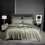Luofanfei Bambus Kühlende Bettwäsche 135x200 cm Salbeigrün Grün Grau Sommer Uni Bambusfasern Lyocell Glänzend Bettwäsche Set Atmungsaktiv Bamboo Zweiteilig Bettbezug Einzelbett mit Reissverschluss