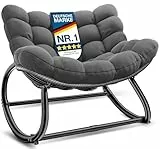 KESSER® Schaukelstuhl XXL Outdoor, ergonomischer Schaukelsessel mit Sitzpolster für In- & Outdoor, Relaxsessel Garten, Balkon Sessel, wetterfester Gartenstuhl bequem, rutschfest, bis 150kg, Anthrazit