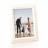 Barock Bilderrahmen für DIN A5 / 15x21 cm Fotos - Vintage Fotorahmen in Weiß mit Echtem Glas für Schöne Momente | Freistehender Holzrahmen geeignet für Tisch- oder Wandmontage, Hoch- & Querformat