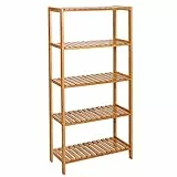 SONGMICS Badezimmerregal, Badregal, Küchenregal, Schuhregal mit 5 Ebenen, Standregal aus Bambus, 26 x 60 x 130 cm, für Bad, Wohnzimmer, Flur, Küche, naturbeige BCB35Y, Naturfarben