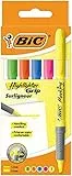 BIC Highlighter Grip, Textmarker, 5er Pack, in 5 verschiedenen Farben, mit Keilspitze, Strichstärke: 1.6 bis 3.3 mm, mit Austrocknungsschutz